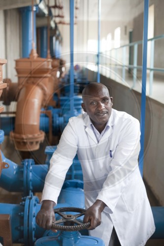 Water system in Kenya. Worker at the pump station. Nyeri, Kenya.