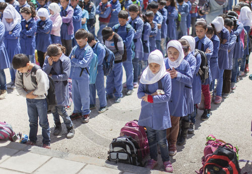 Morgendlicher Appell an einer Doppelschichtschule in Amman