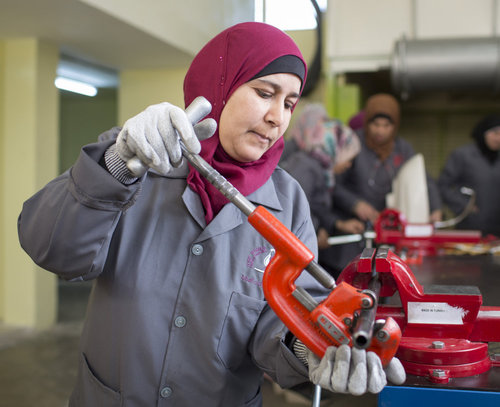 Ausbildung von syrischen Fluechtlingen als Klempnerinnen in Jordanien