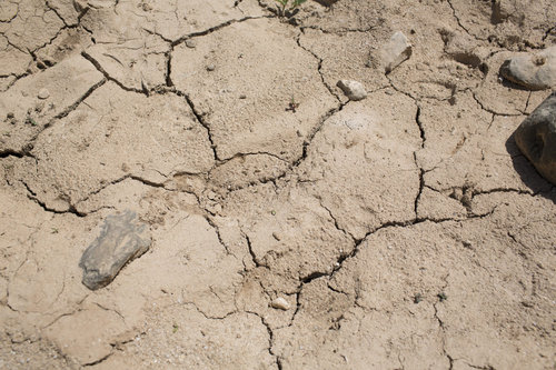 Trockener Boden auf dem Hedan Brunnenfeld in Jordanien