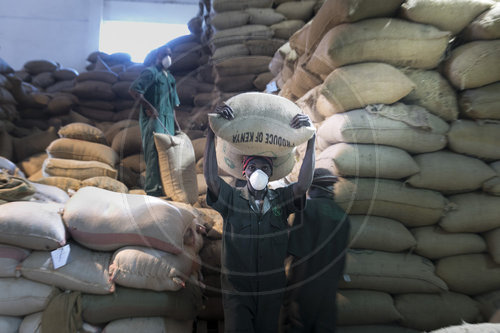 Kaffeeberge der Kaffeeroesterei der Neumann Gruppe in Kenia