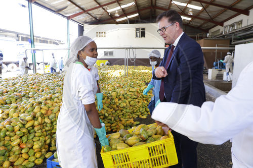 Bundesentwicklungsminister Gerd Mueller, CSU, besucht den Getraenkehersteller Kevian, in Kenia, Thika,