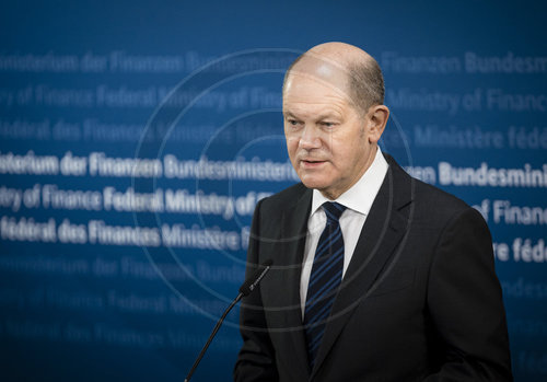 Bundesfinanzminister Scholz gibt Doorstep-Statement vor Sitzung der Eurogruppe