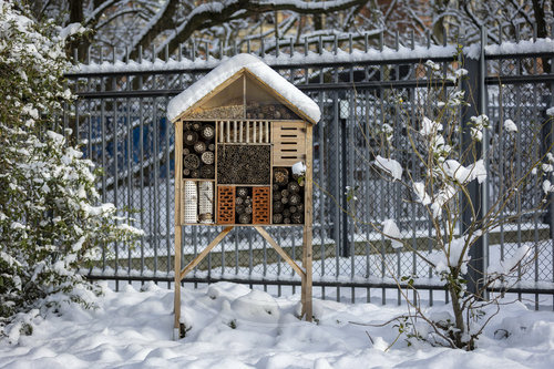 Insektenhotel im Schnee