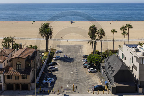 Haeuser am Strand von Santa Monica Beach