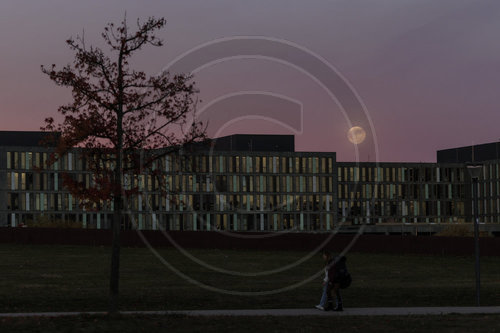 Supermond bei Sonnenuntergang