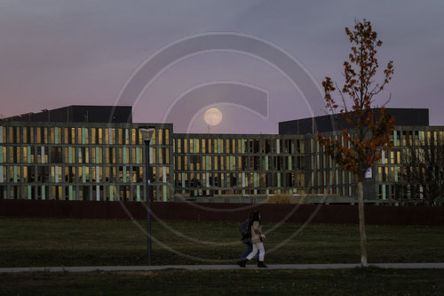 Supermond bei Sonnenuntergang